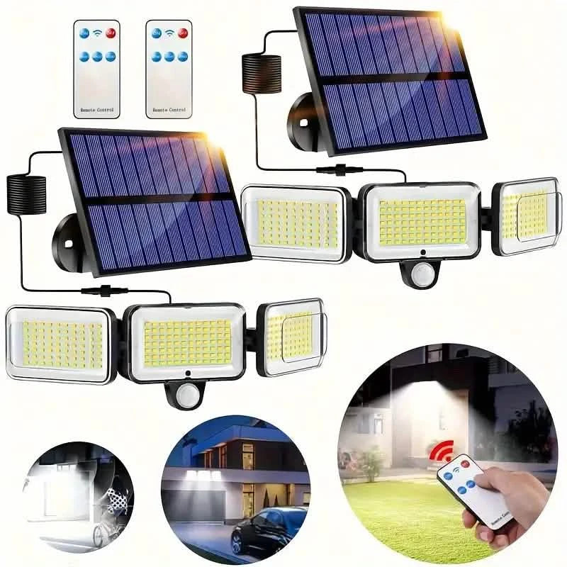 Lot de 2 : Applique murale solaire extérieure à 3 têtes avec détecteur de mouvement