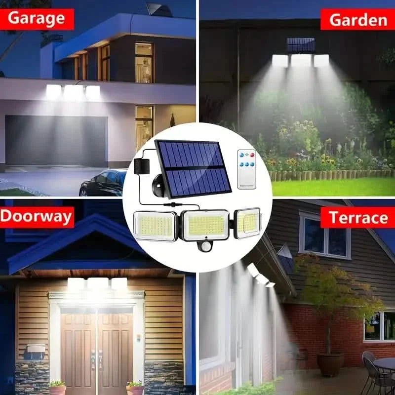 Lot de 2 : Applique murale solaire extérieure à 3 têtes avec détecteur de mouvement