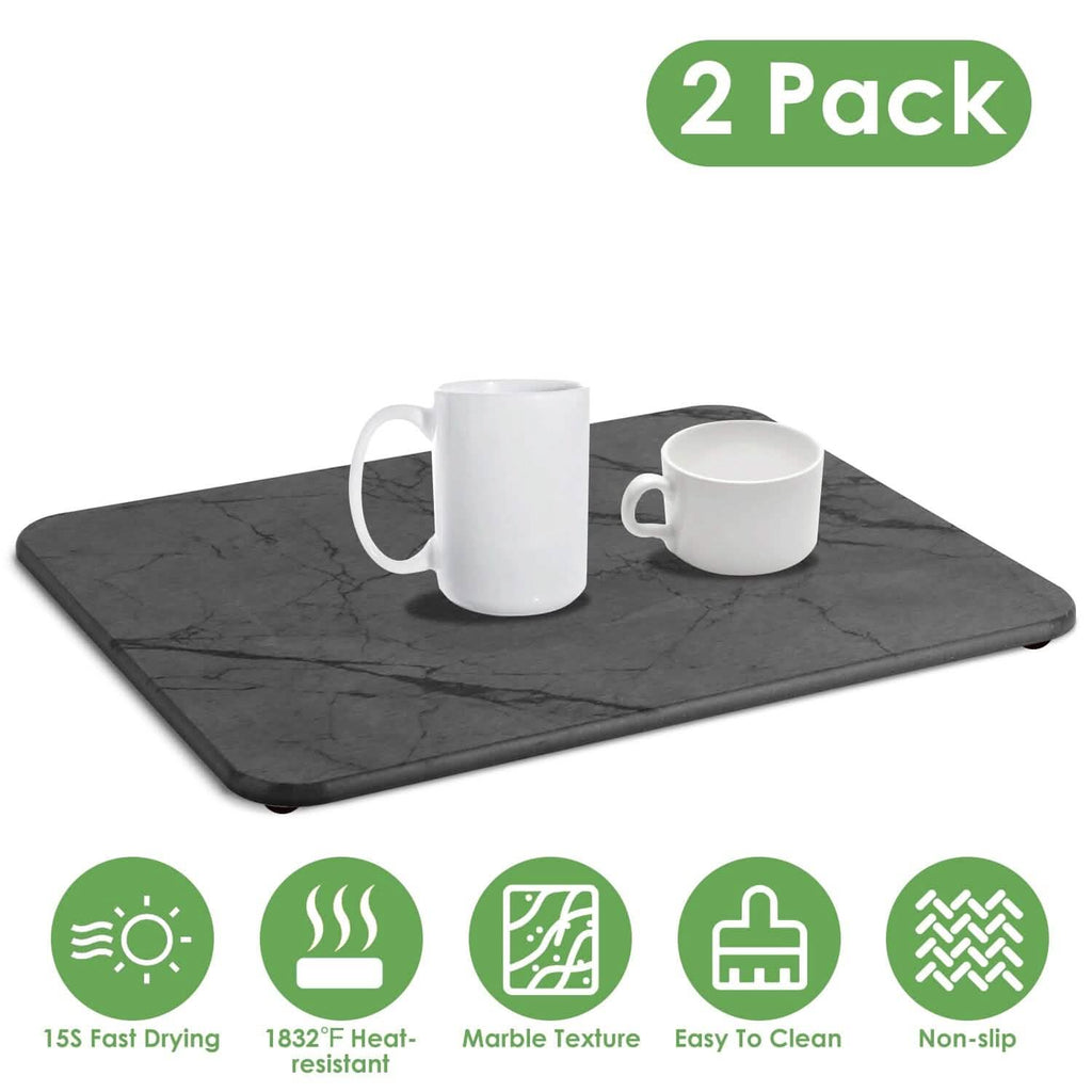 Lot de 2 : Tapis égouttoir en pierre de terre de diatomée en silicone