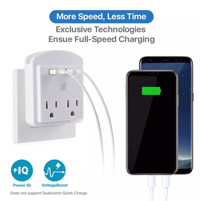 Lot de 2 : Multiprise murale 2 prises et 2 ports USB