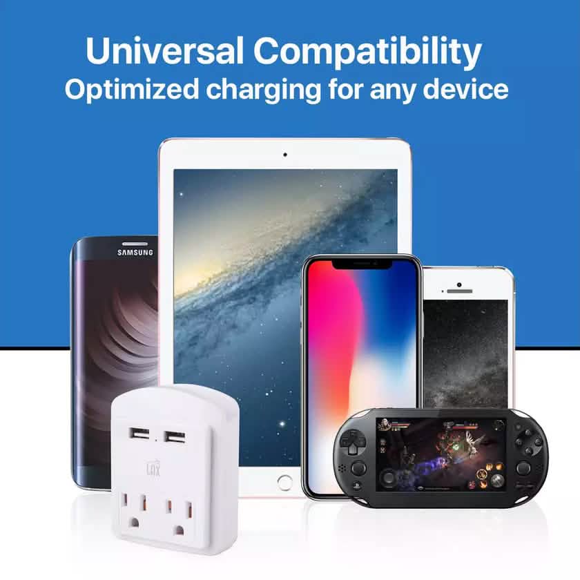 Lot de 2 : Multiprise murale 2 prises et 2 ports USB