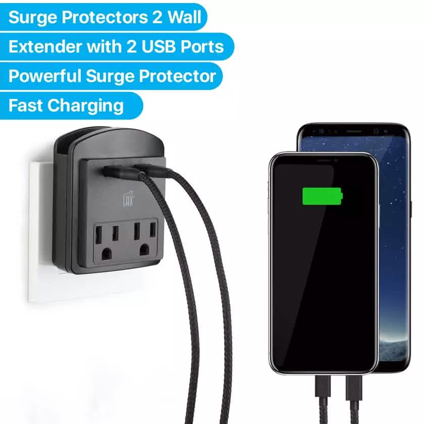 Lot de 2 : Multiprise murale 2 prises et 2 ports USB