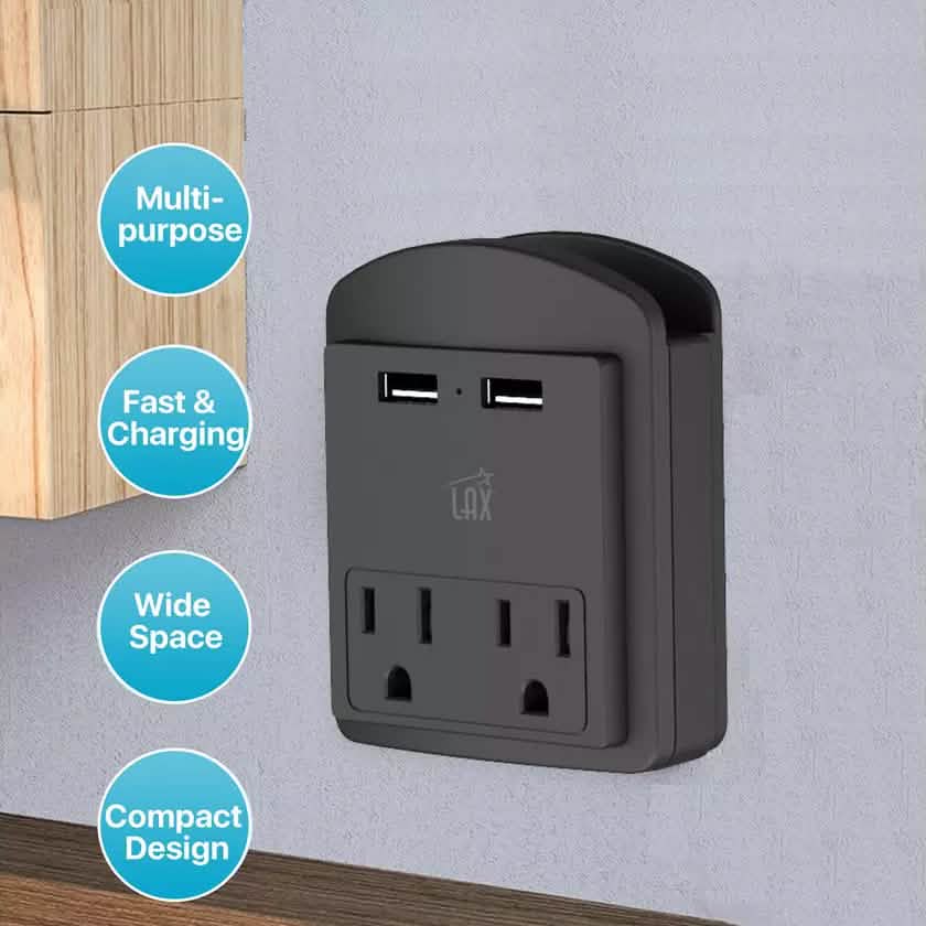 Lot de 2 : Multiprise murale 2 prises et 2 ports USB