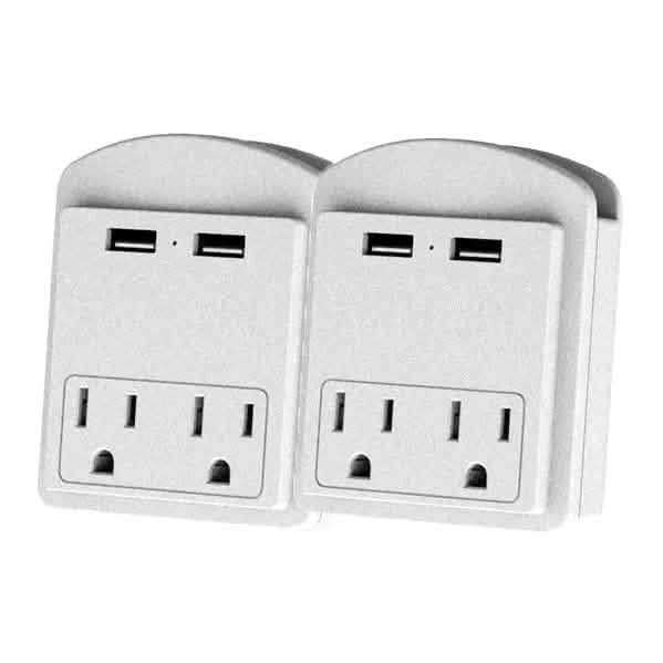 Lot de 2 : Multiprise murale 2 prises et 2 ports USB