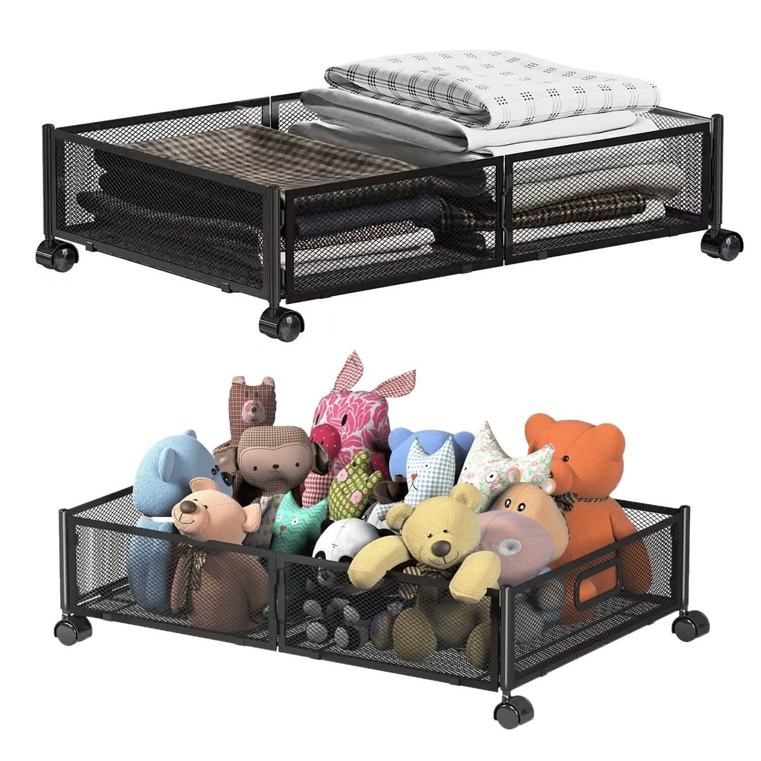 Lot de 2 : bac de rangement pliable à roulettes sous le lit
