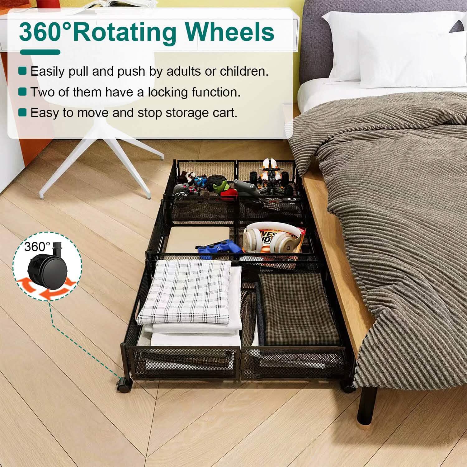 Lot de 2 : bac de rangement pliable à roulettes sous le lit