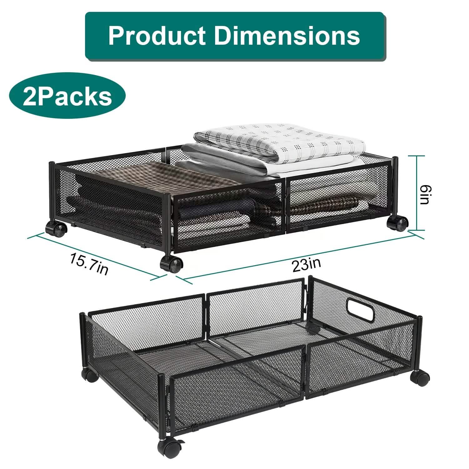 Lot de 2 : bac de rangement pliable à roulettes sous le lit
