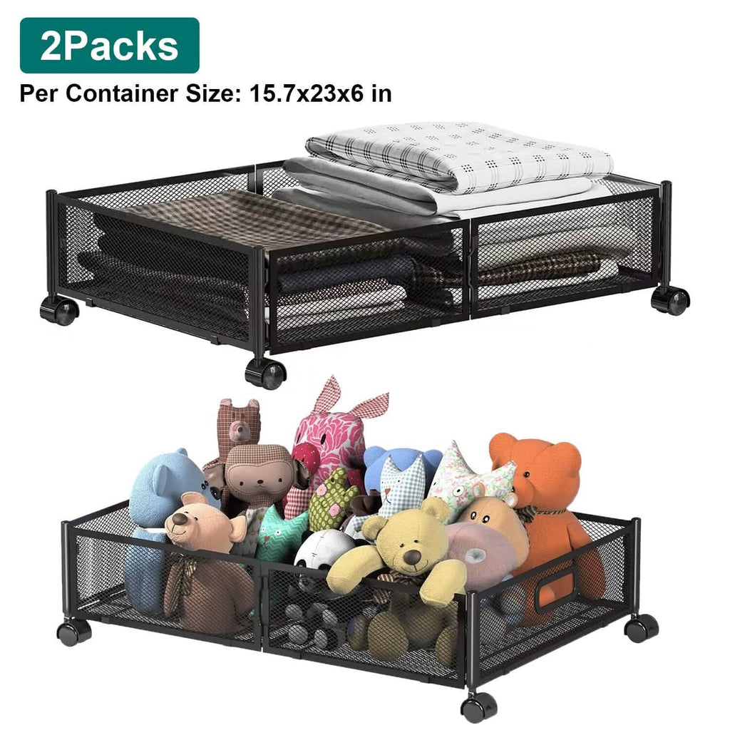Lot de 2 : bac de rangement pliable à roulettes sous le lit
