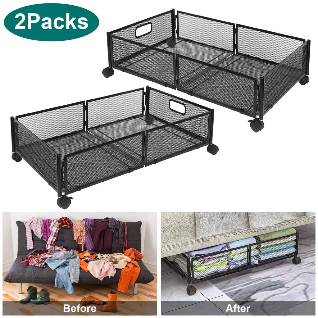 Lot de 2 : bac de rangement pliable à roulettes sous le lit