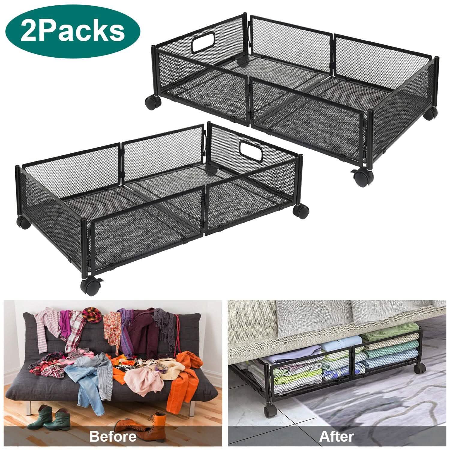 Lot de 2 : bac de rangement pliable à roulettes sous le lit