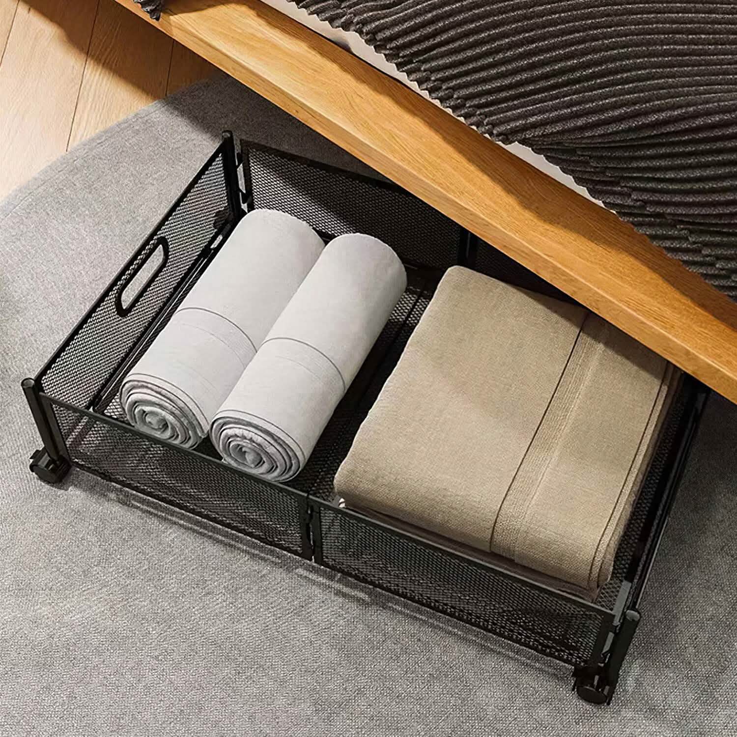 Lot de 2 : bac de rangement pliable à roulettes sous le lit