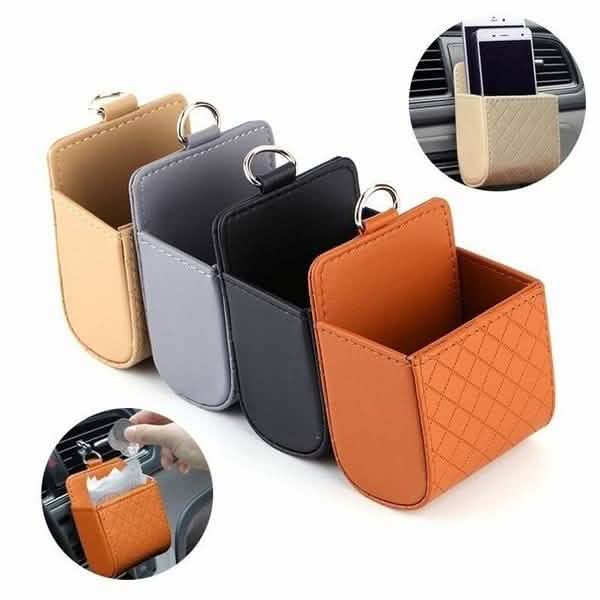 Lot de 2 : Pochette universelle en cuir PU pour téléphone portable, à fixer sur la grille d'aération de voiture