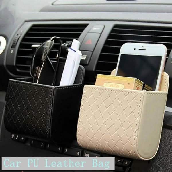 Lot de 2 : Pochette universelle en cuir PU pour téléphone portable, à fixer sur la grille d'aération de voiture