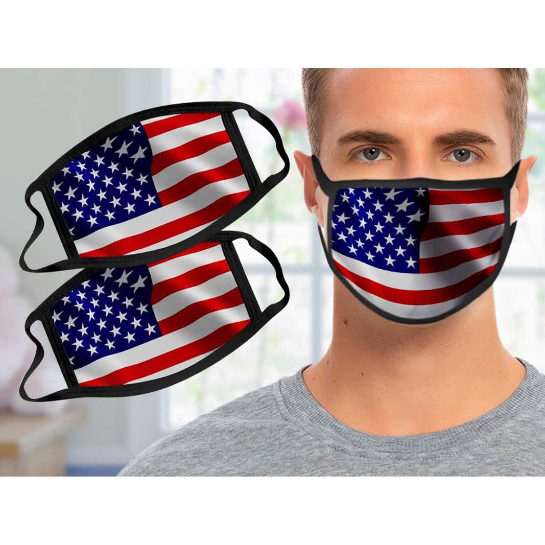 Lot de 2 : Masque réutilisable lavable drapeau américain des États-Unis