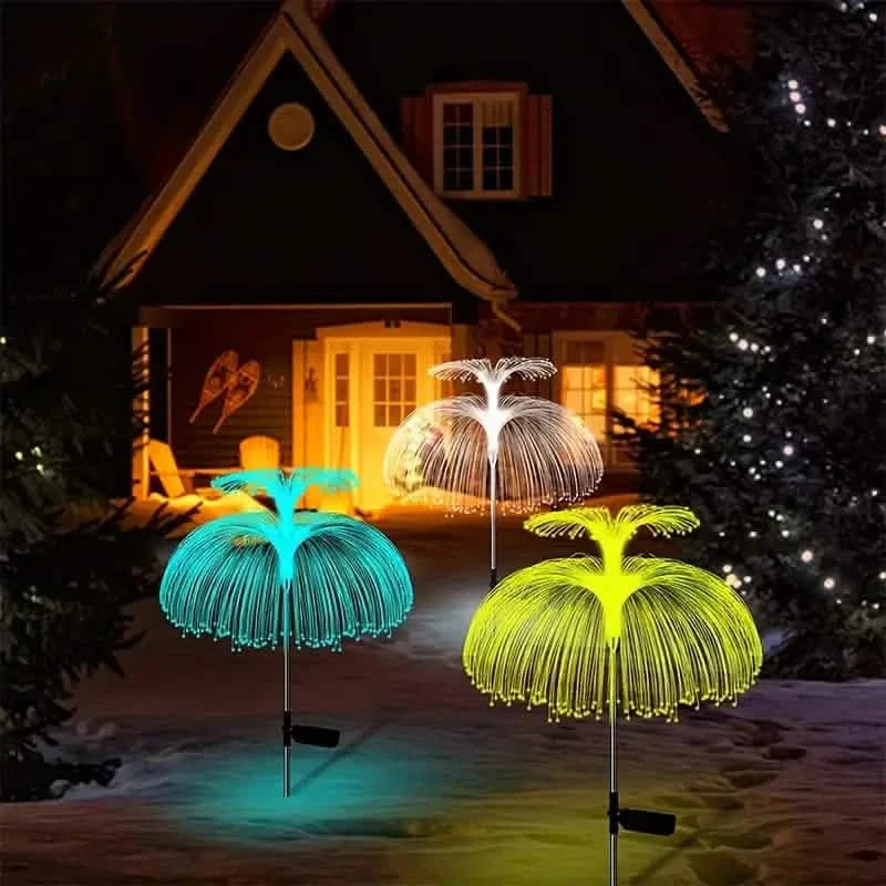 Lot de 2 : Lampe solaire méduse fibre optique étanche