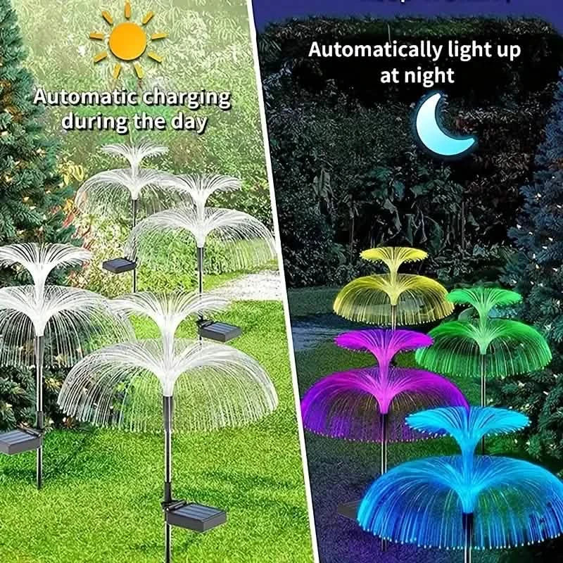 Lot de 2 : Lampe solaire méduse fibre optique étanche