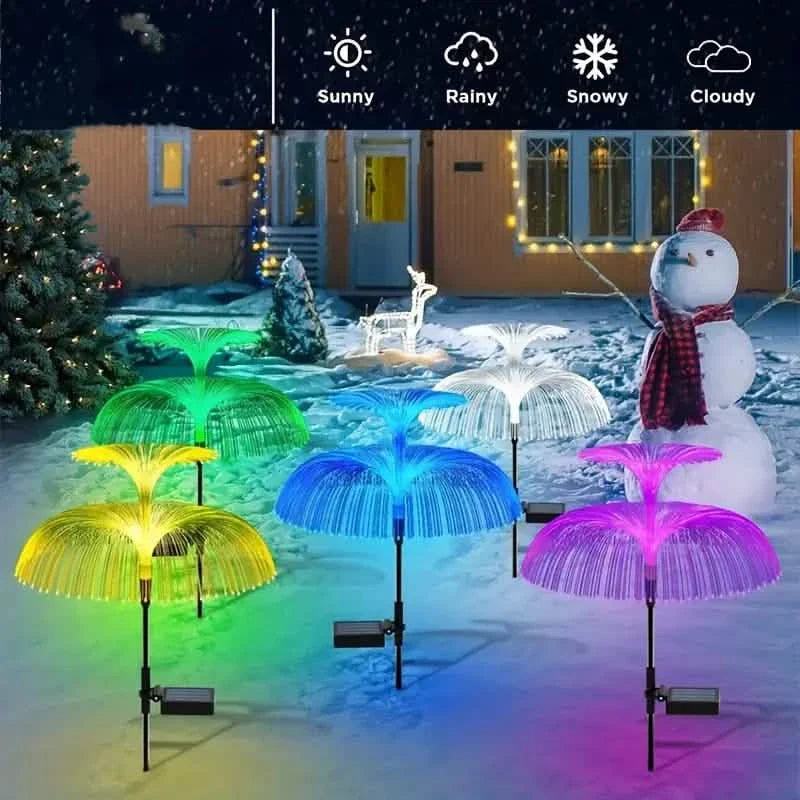 Lot de 2 : Lampe solaire méduse fibre optique étanche