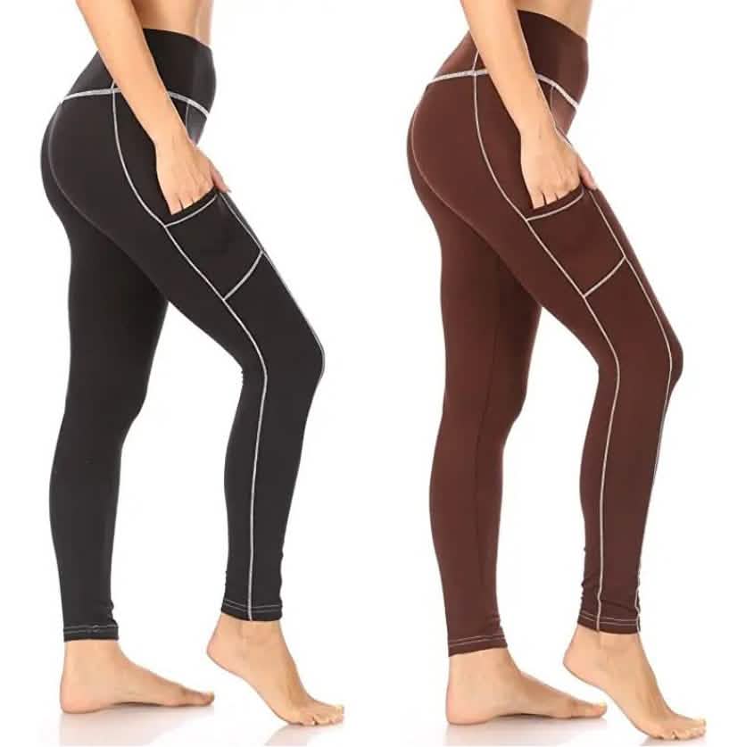 Lot de 2 : leggings de sport doublés polaire avec poches pour femme