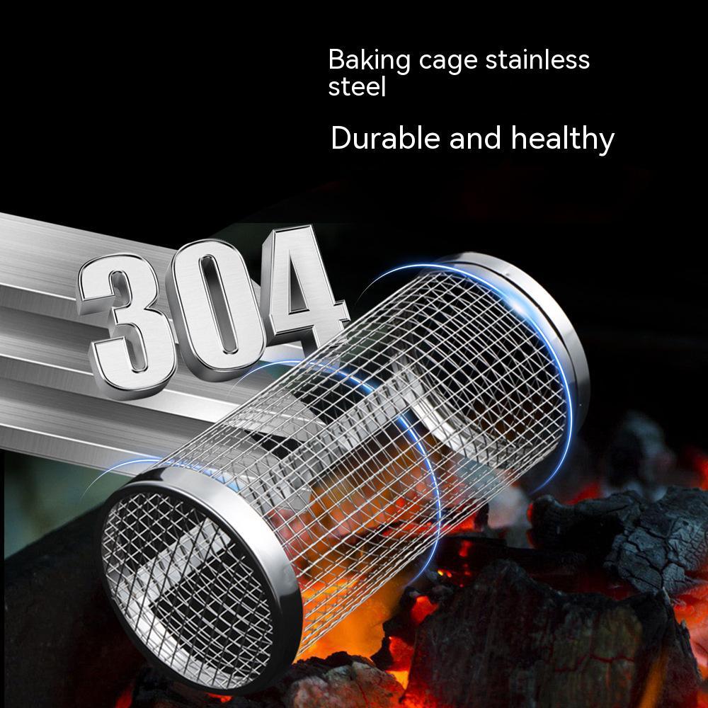 Lot de 2 paniers de cuisson roulants pour barbecue, en acier inoxydable, portables, accessoires de barbecue pour poisson, paniers de cuisson roulants pour barbecue extérieur, grilles cylindriques en acier inoxydable