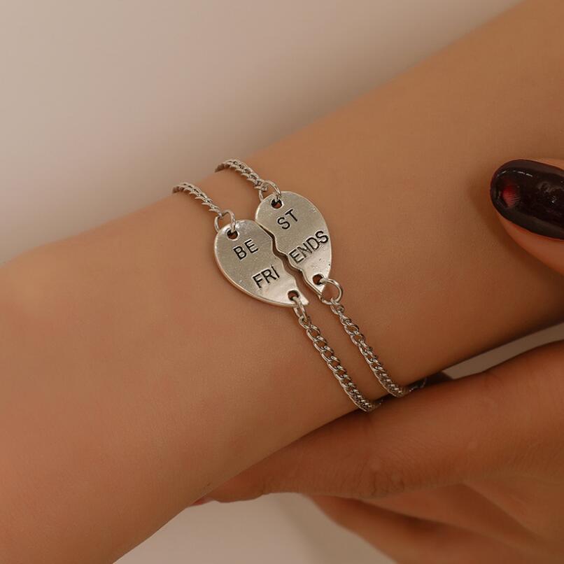 Lot de 2 bracelets d'amitié tendance avec pendentif en forme de cœur pour femmes et filles, bijoux d'amitié éternelle, jolis bracelets pour femmes, bijoux mignons, bracelet avec pendentif Sœur pour meilleure amie, meilleurs cadeaux pour amies