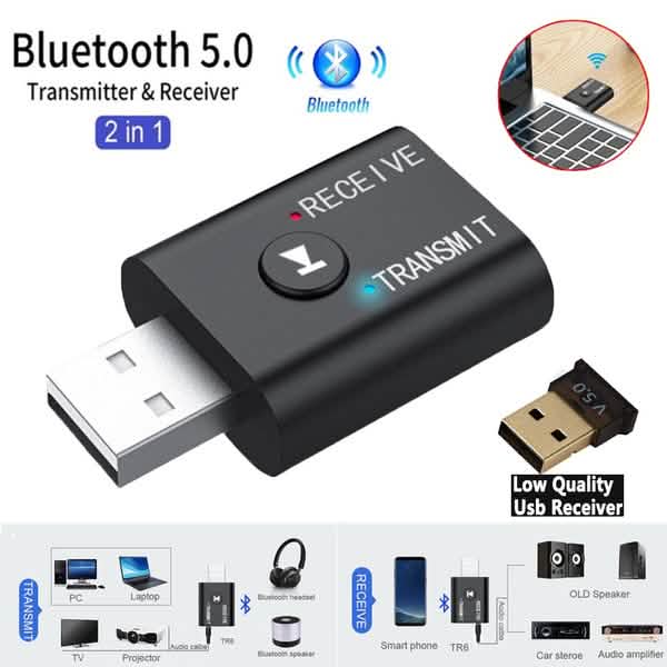 Lot de 2 : Émetteur adaptateur USB sans fil Bluetooth 5.0 2-en-1