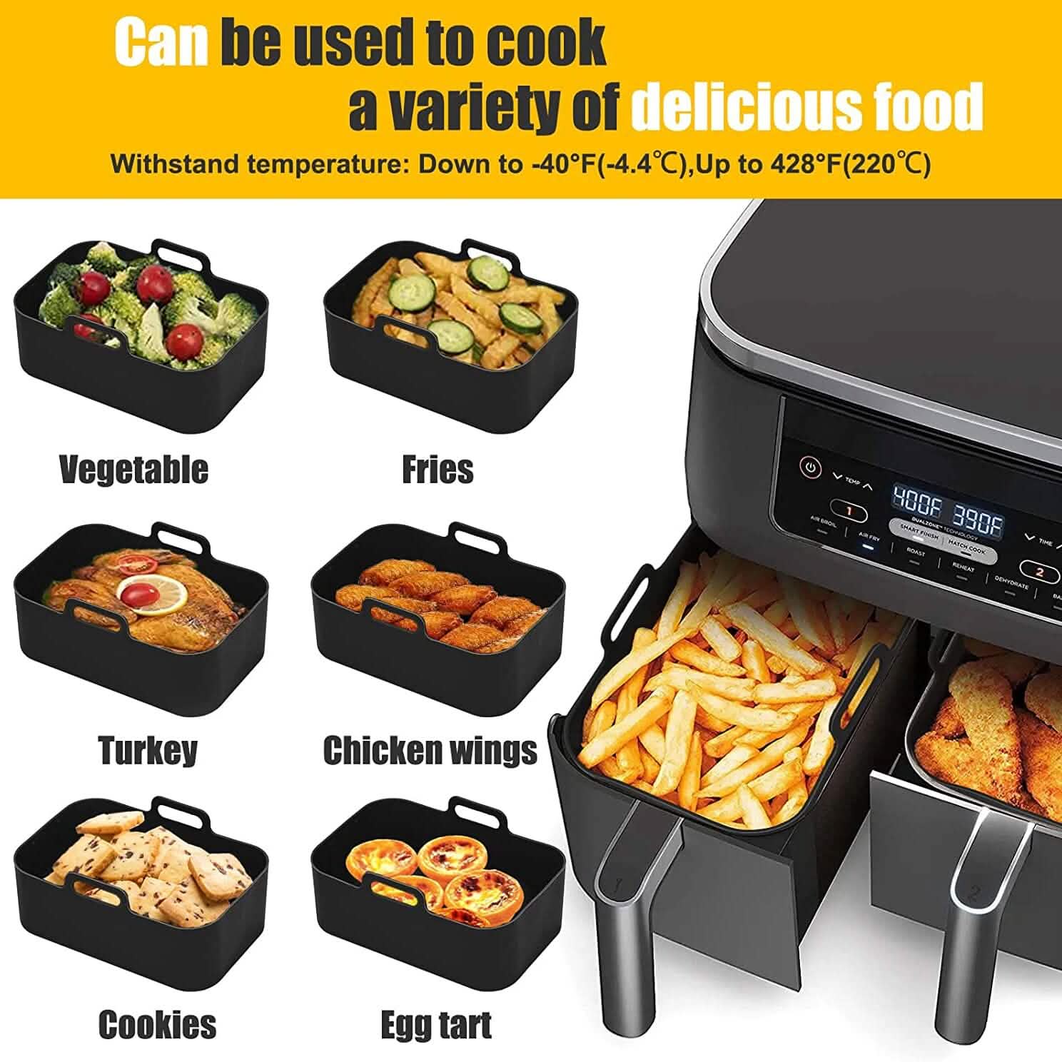Lot de 2 : Pot en silicone pour friteuse à air