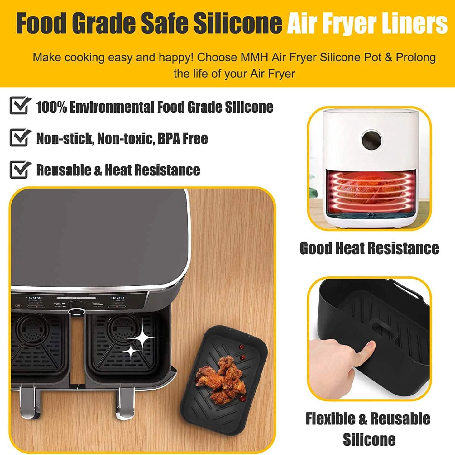 Lot de 2 : Pot en silicone pour friteuse à air