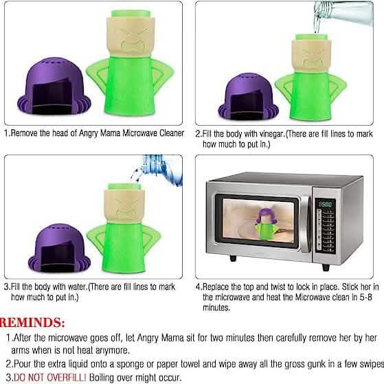 Ensemble 2 pièces : Nettoyeur vapeur pour micro-ondes Angry Mama