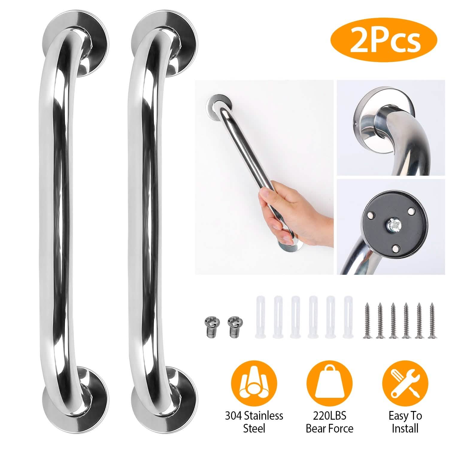 Lot de 2 : Barre d'appui de douche