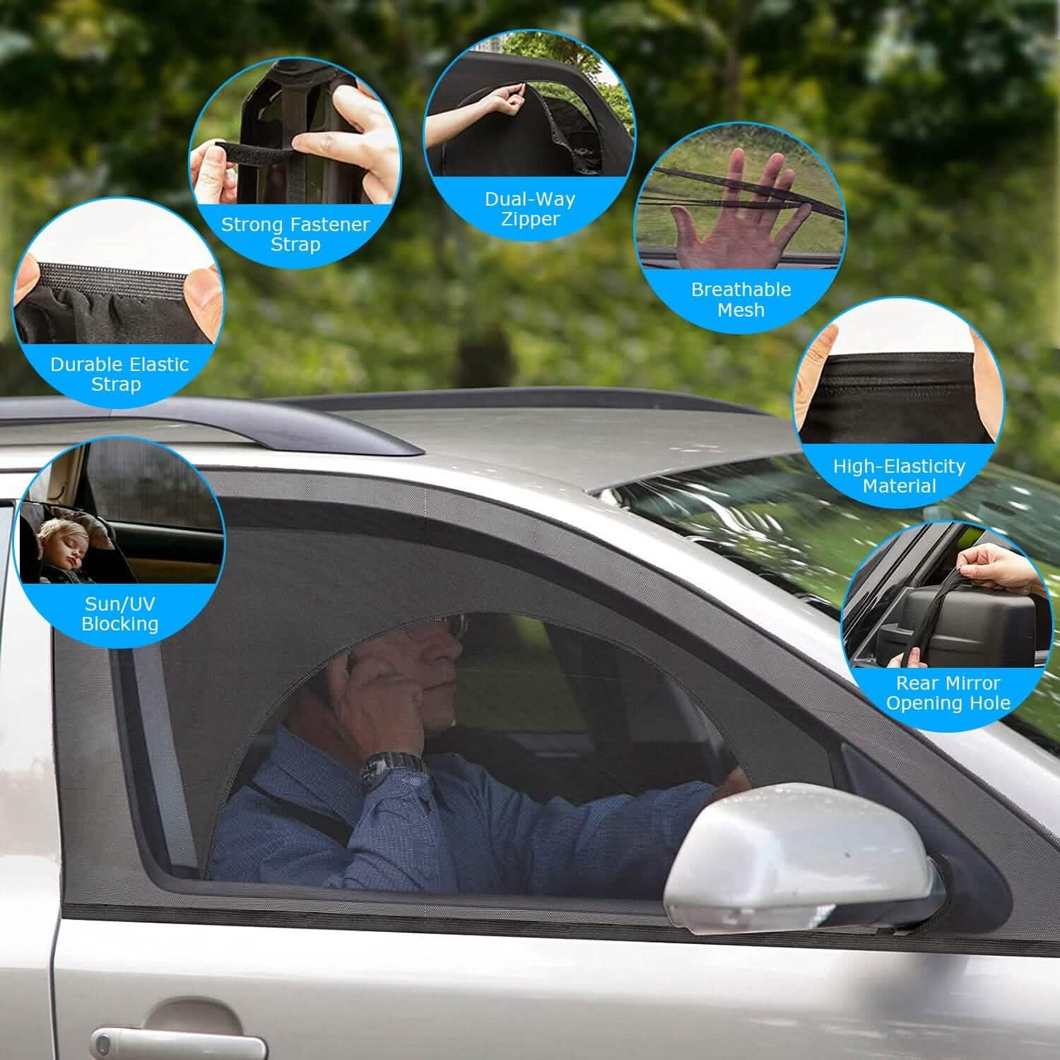 Lot de 2 pare-soleil pour vitres latérales de voiture