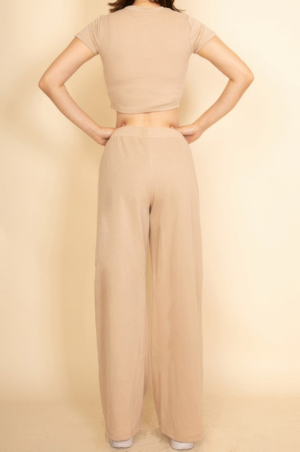 2-piece Crop Tee & Wide Leg Lounge Pants Set