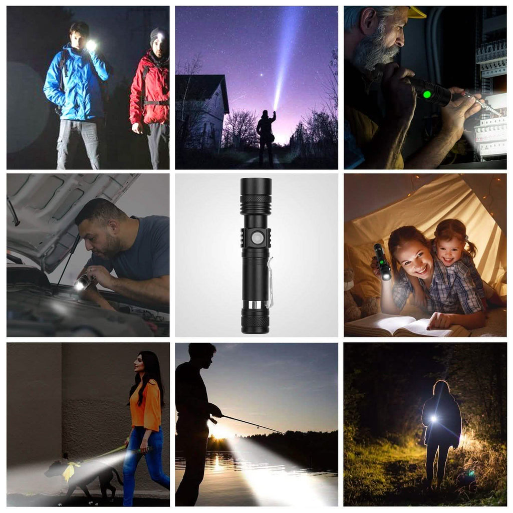 Lot de 2 : Lampe torche LED portable, zoomable et rechargeable par USB