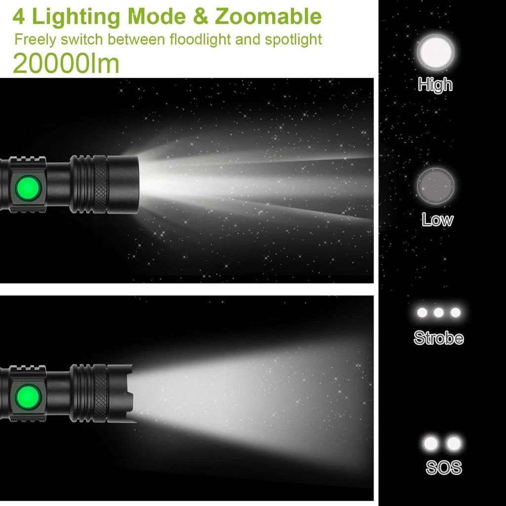 Lot de 2 : Lampe torche LED portable, zoomable et rechargeable par USB