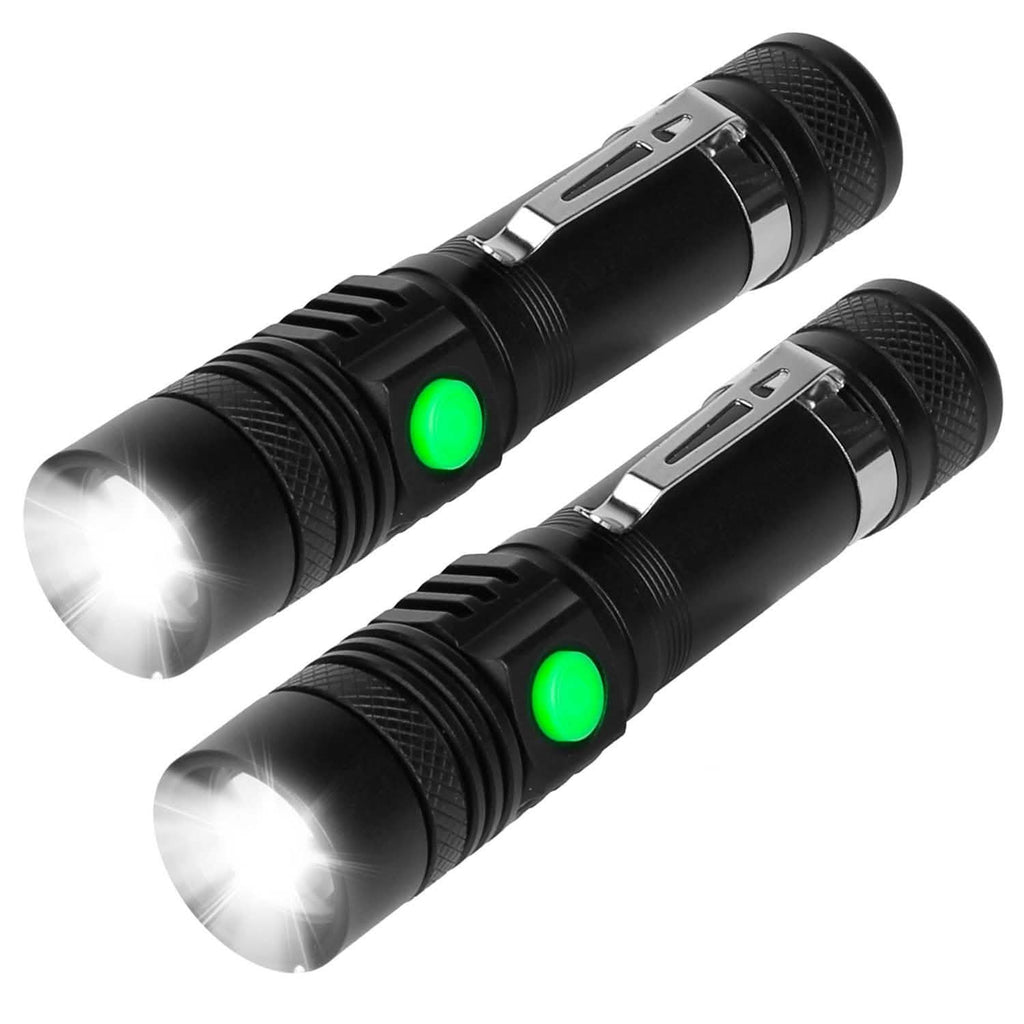 Lot de 2 : Lampe torche LED portable, zoomable et rechargeable par USB