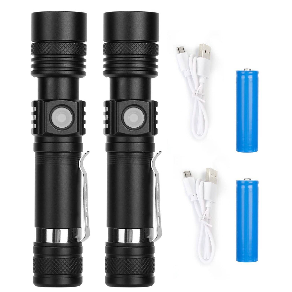 Lot de 2 : Lampe torche LED portable, zoomable et rechargeable par USB
