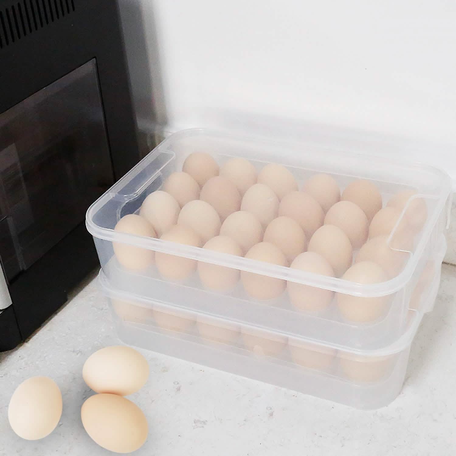 Lot de 2 : Boîte de rangement pour œufs empilable en plastique