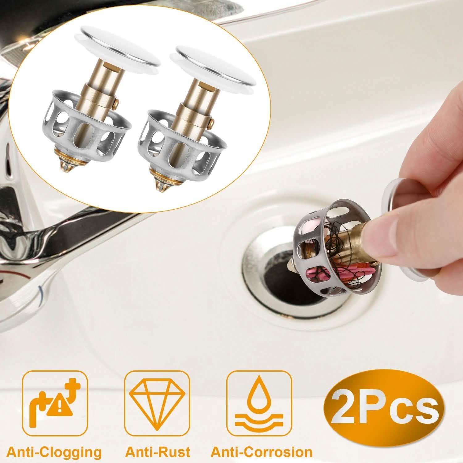 Lot de 2 : bondes de lavabo pop-up