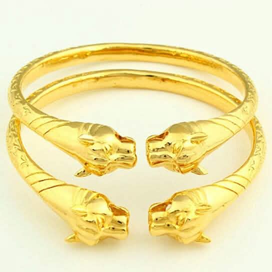 Ensemble 2 pièces : Jonc ajustable en or jaune 18 carats rempli, finition polie brillante, motif lion