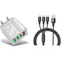 Lot de 2 : Chargeur mural haute vitesse 3 ports avec écran LED blanc + Câble 3-en-1