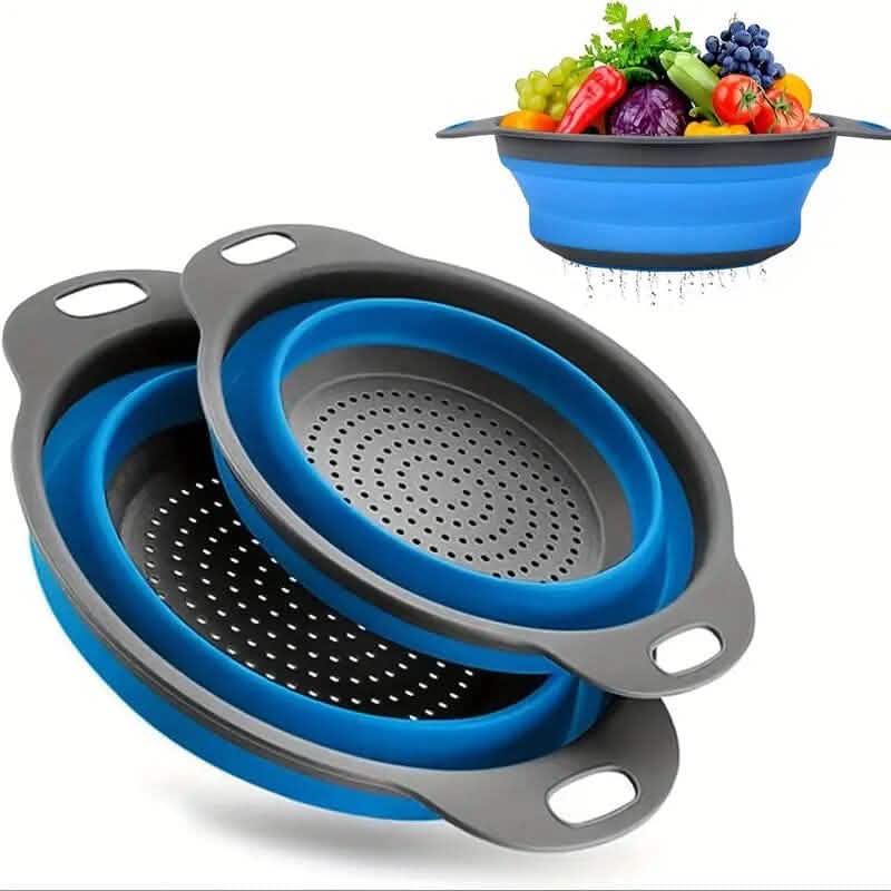 Lot de 2 : Entonnoir pliable en silicone pour cuisine, rond, bleu