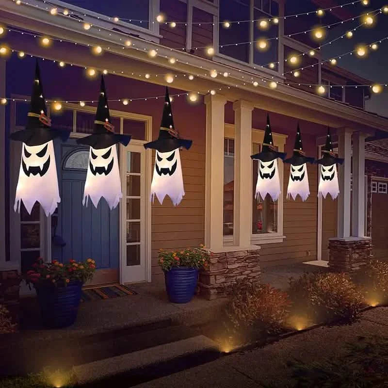 Lot de 2 : Décorations d'Halloween Chapeau de Sorcière Fantôme Lumineux