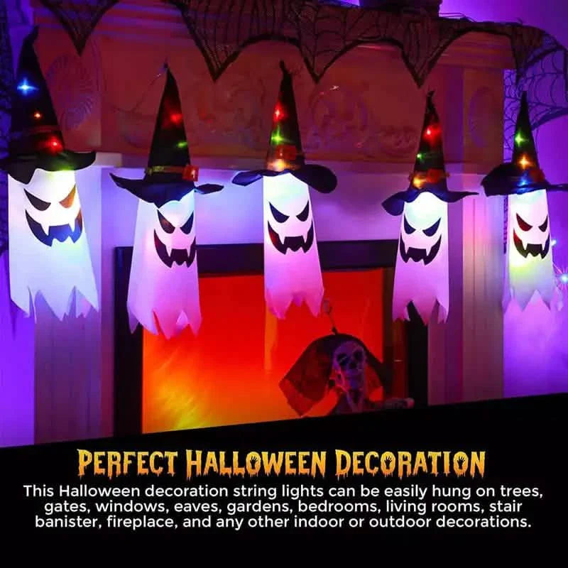 Lot de 2 : Décorations d'Halloween Chapeau de Sorcière Fantôme Lumineux