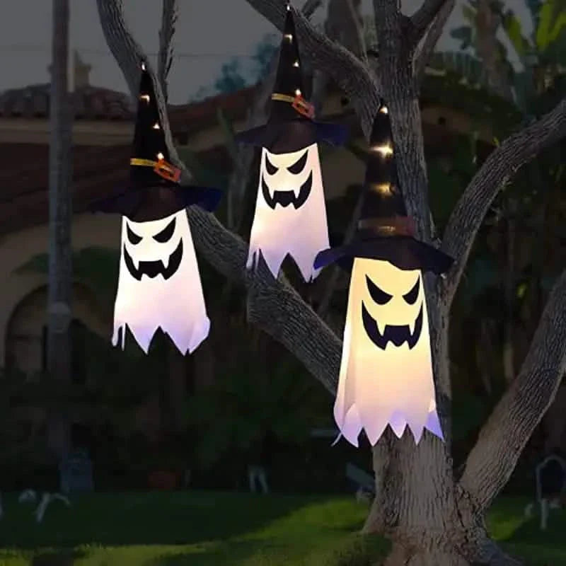 Lot de 2 : Décorations d'Halloween Chapeau de Sorcière Fantôme Lumineux