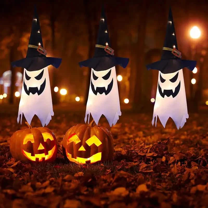 Lot de 2 : Décorations d'Halloween Chapeau de Sorcière Fantôme Lumineux