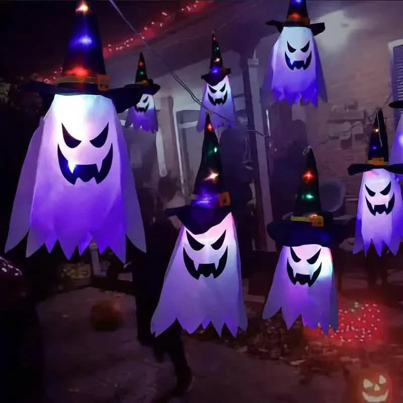 Lot de 2 : Décorations d'Halloween Chapeau de Sorcière Fantôme Lumineux