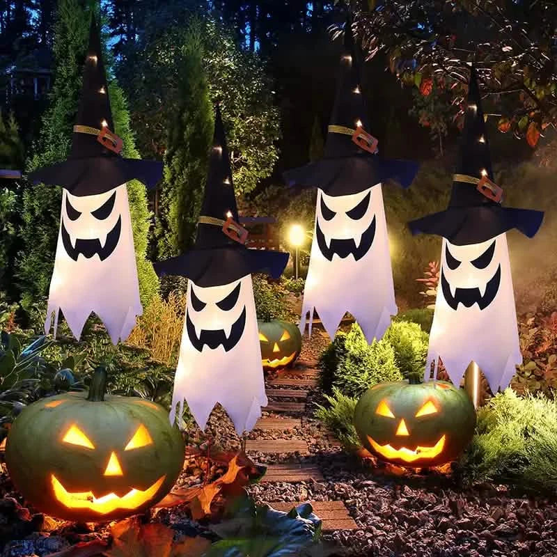 Lot de 2 : Décorations d'Halloween Chapeau de Sorcière Fantôme Lumineux