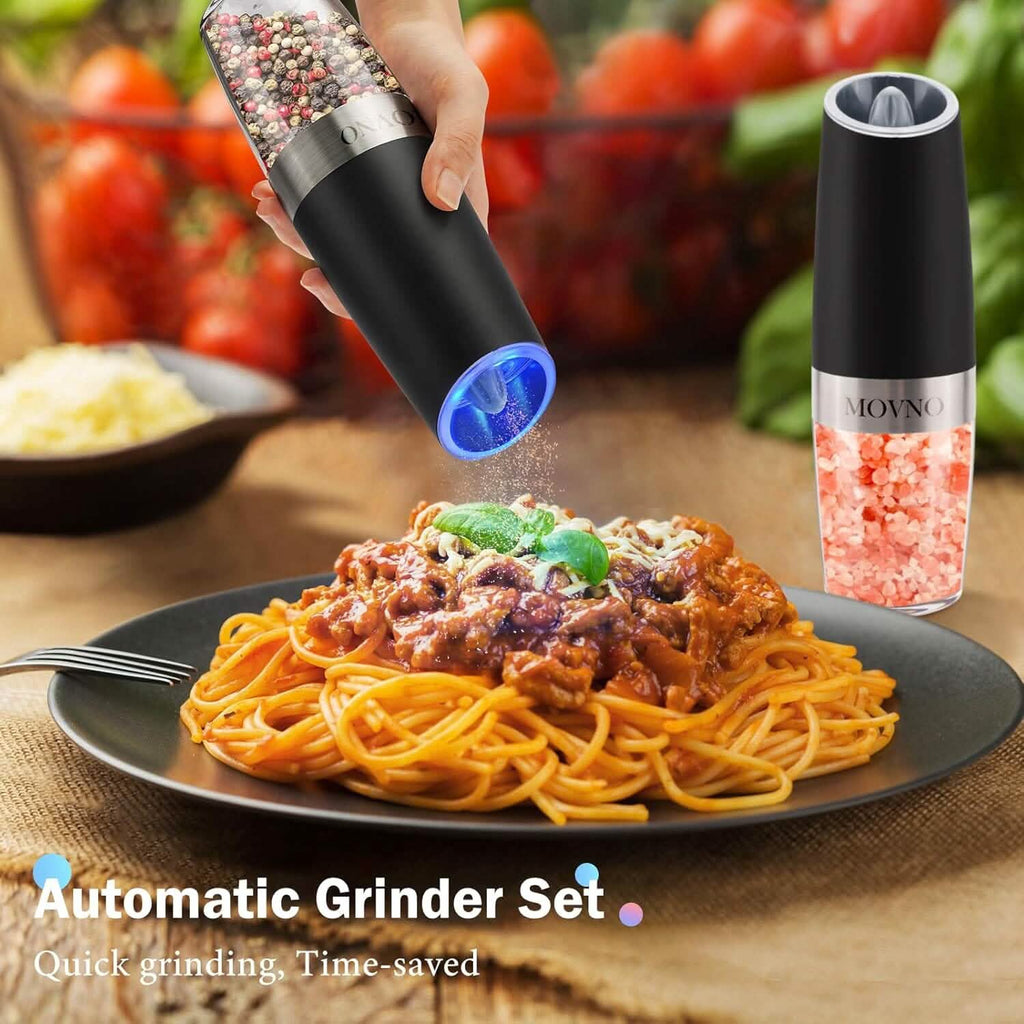 Lot de 2 : Ensemble Moulin à Sel et Poivre Électrique par Gravité, à Piles avec Lumière LED, Fonctionnement Automatique à une Main