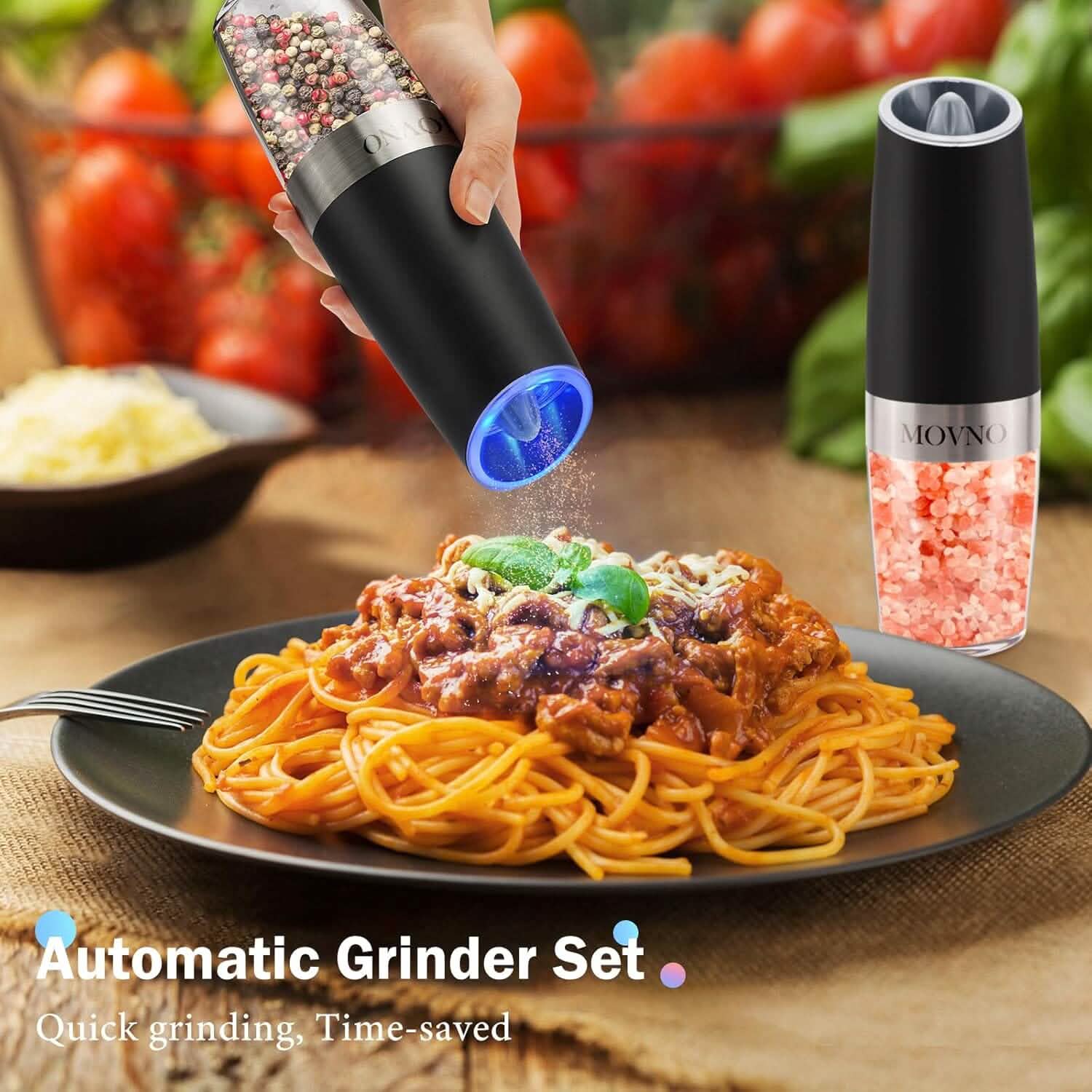 Lot de 2 : Ensemble Moulin à Sel et Poivre Électrique par Gravité, à Piles avec Lumière LED, Fonctionnement Automatique à une Main