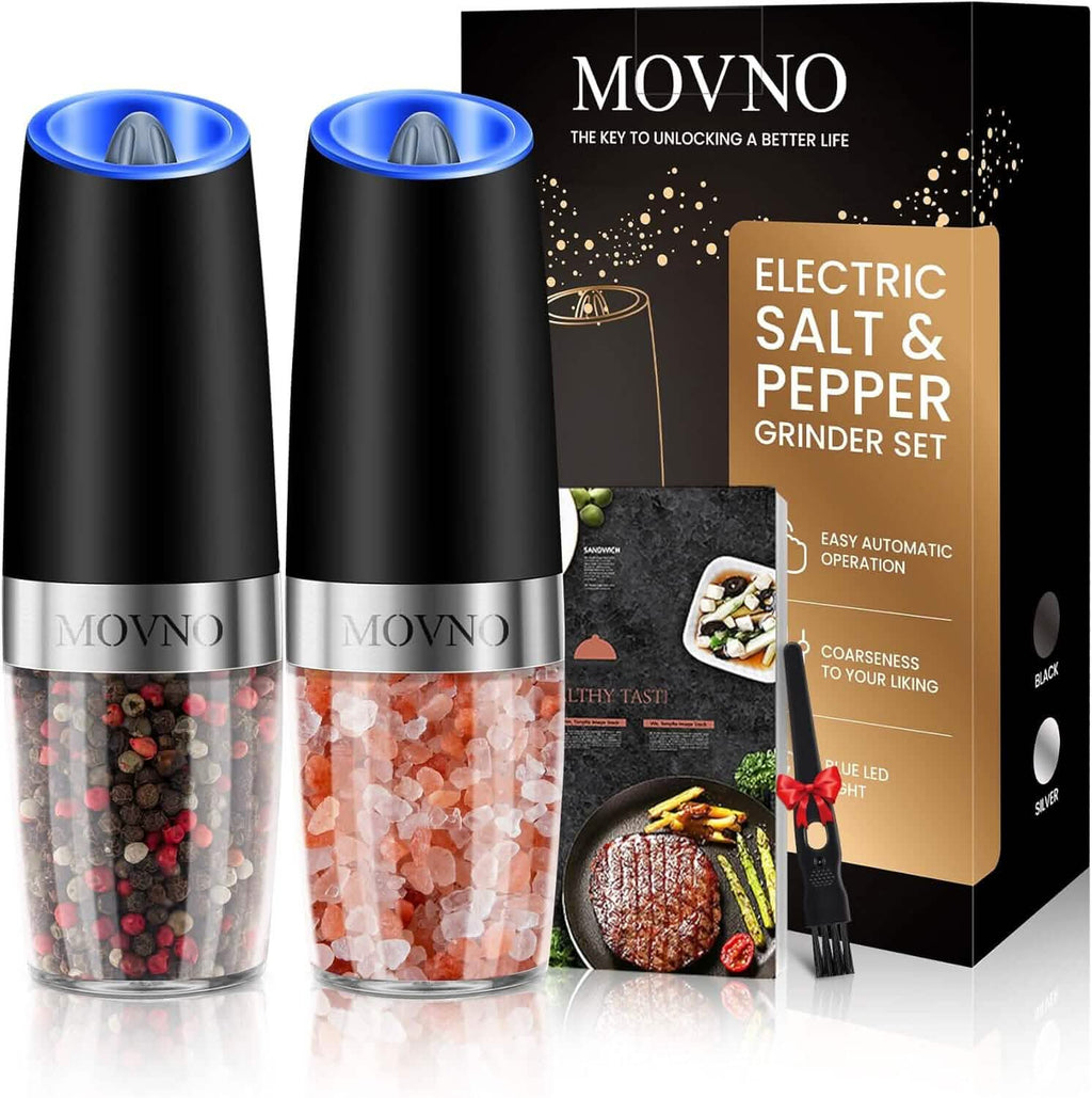 Lot de 2 : Ensemble Moulin à Sel et Poivre Électrique par Gravité, à Piles avec Lumière LED, Fonctionnement Automatique à une Main
