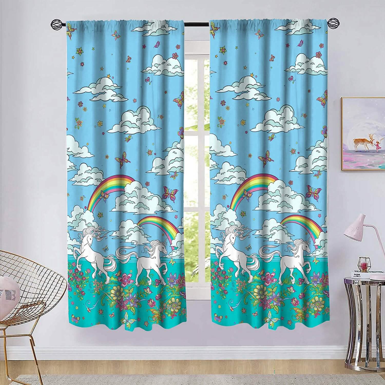 Lot de 2 pièces : Panneaux de fenêtre Licorne Arc-en-ciel Kidz Mix (la paire)